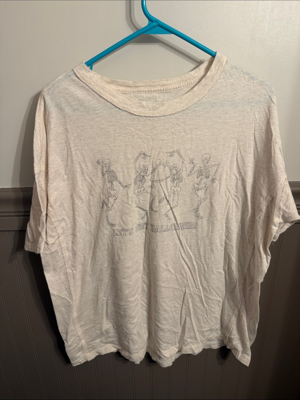aerie Cream Short Sleeve Tee with Dancing Skeleton Graphic